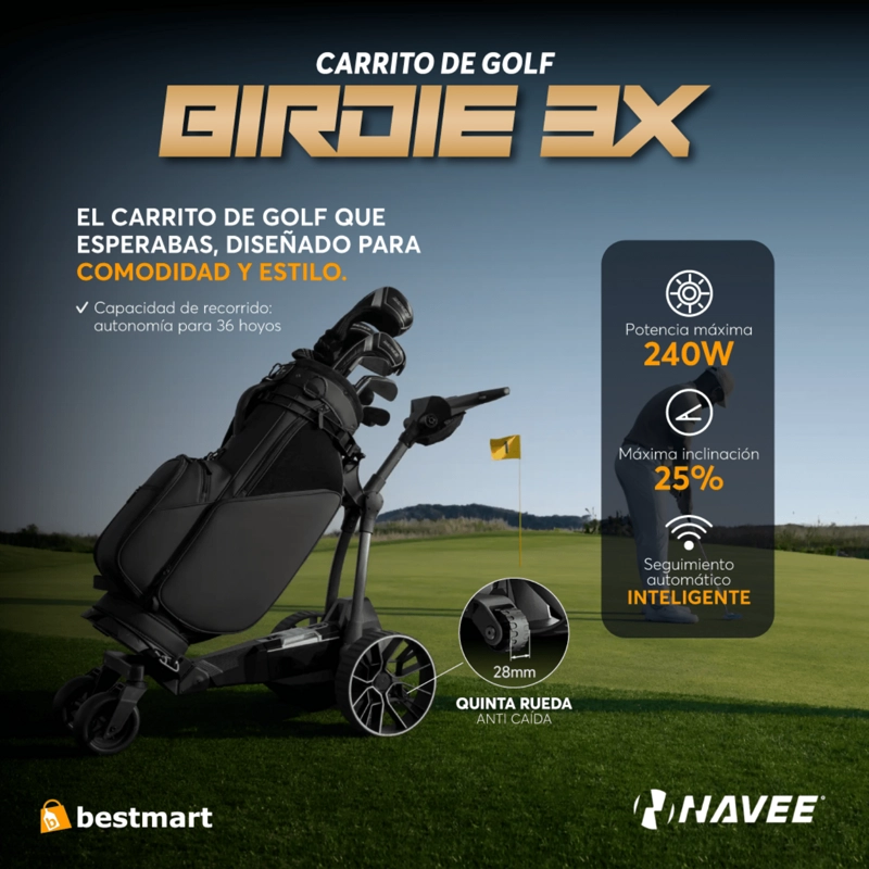 CARRITO DE GOLF ELECTRICO BIRDIE 3X AUTONOMÍA 36 HOYOS MAX 9KM/H 240W CONTROL A DISTANCIA - 2