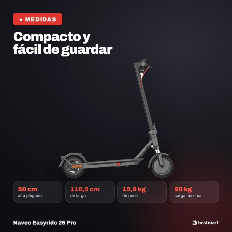 SCOOTER ELÉCTRICO NAVEE EASYRIDE 25 PRO 480W PLEGABLE AUTONOMÍA 25KM MÁX 25KM/H - 10