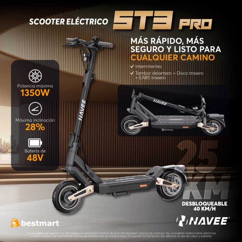 SCOOTER ELECTRICO NAVEE ST3 PRO 1350W NEGRO - 2