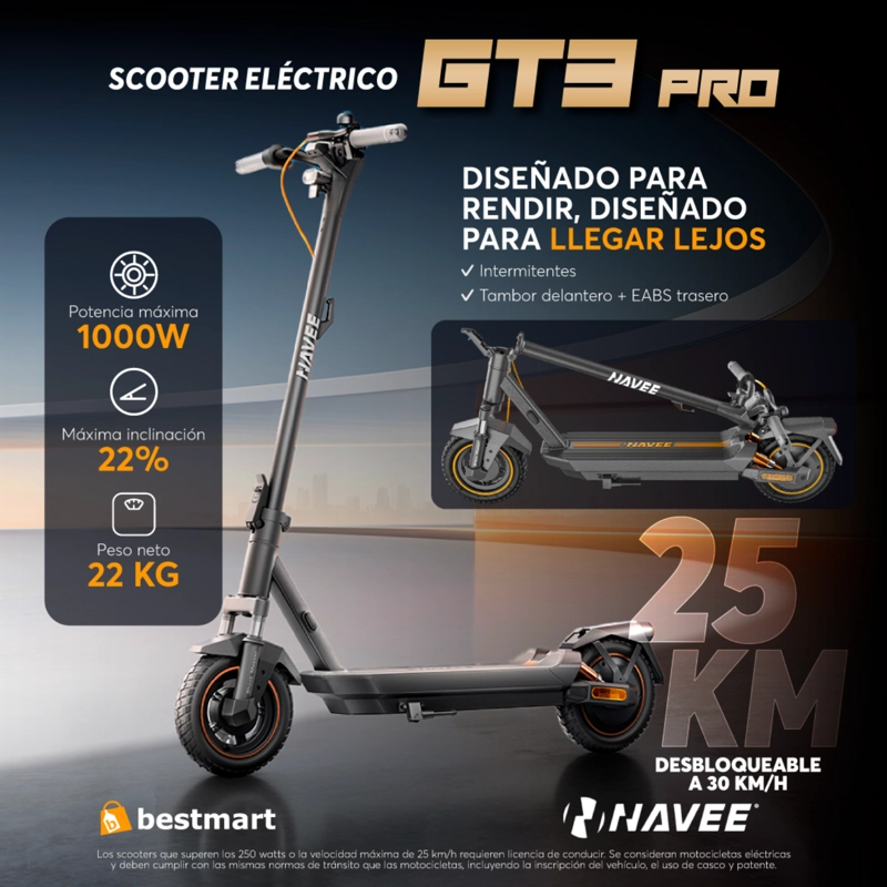 SCOOTER ELECTRICO GT3 PRO PLEGABLE AUTONOMÍA 60KM MAX 32 KM/H 1000W SUSPENSIÓN CUÁDRUPLE - 2
