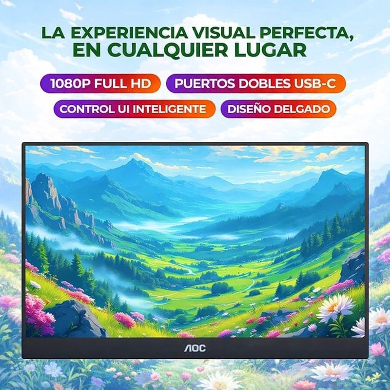 MONITOR PORTATIL AOC 16T20 15.6” FULL HD IPS USB-C MINI HDMI CON ALTAVOCES - NEGRO - 3