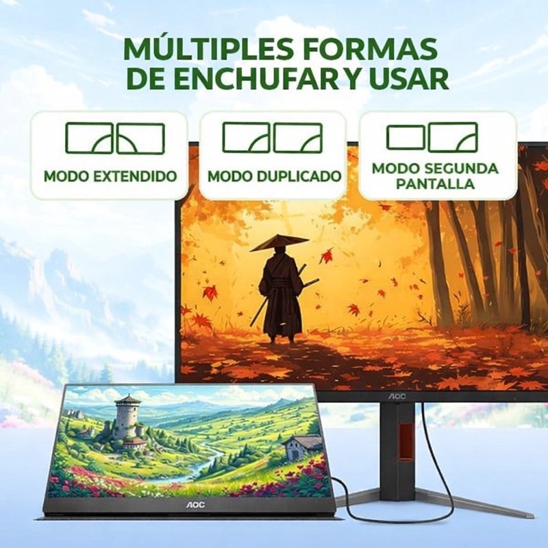 MONITOR PORTATIL AOC 16T20 15.6” FULL HD IPS USB-C MINI HDMI CON ALTAVOCES - NEGRO - 4