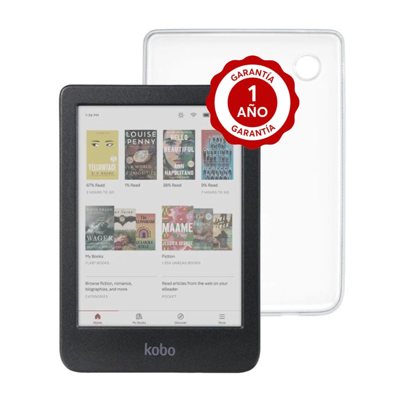 PACK EREADER KOBO CLARA COLOUR 6 16GB NEGRO CON FUNDA CLEAR CASE - 1