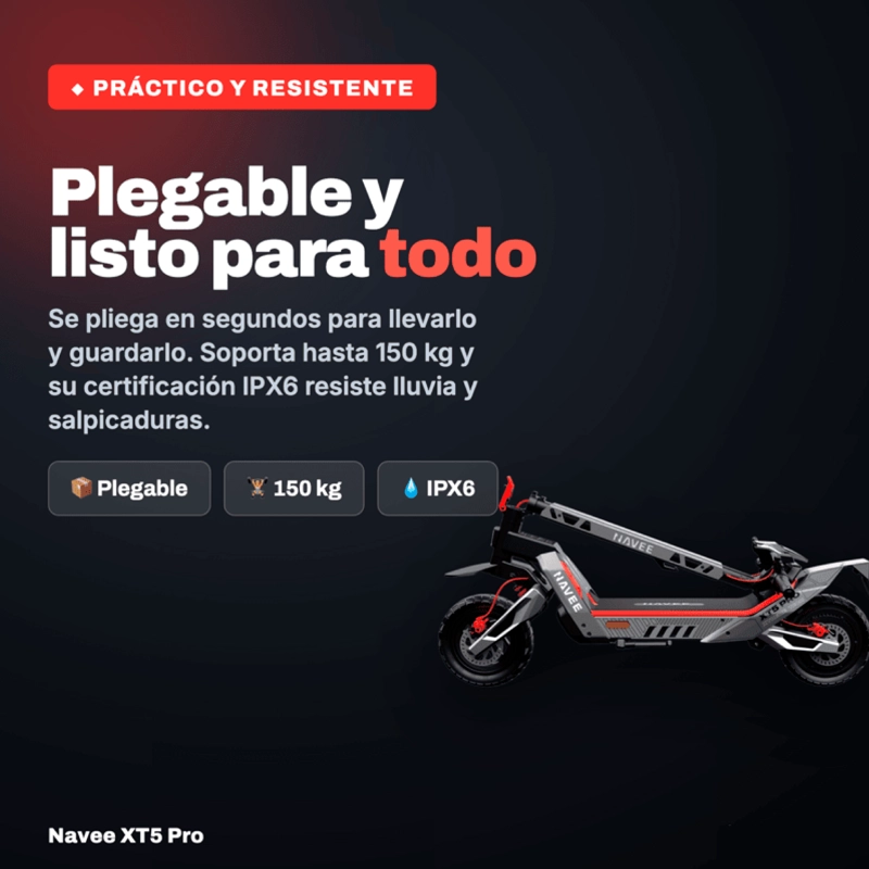 SCOOTER ELECTRICO NAVEE XT5 PRO PLEGABLE AUTONOMIA 75KM MAX 50KM/H 2200W SUPENSION DOBLE - 3