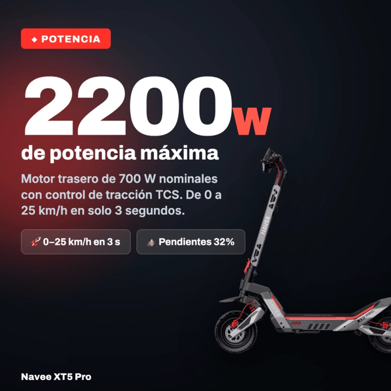 SCOOTER ELECTRICO NAVEE XT5 PRO PLEGABLE AUTONOMIA 75KM MAX 50KM/H 2200W SUPENSION DOBLE - 6
