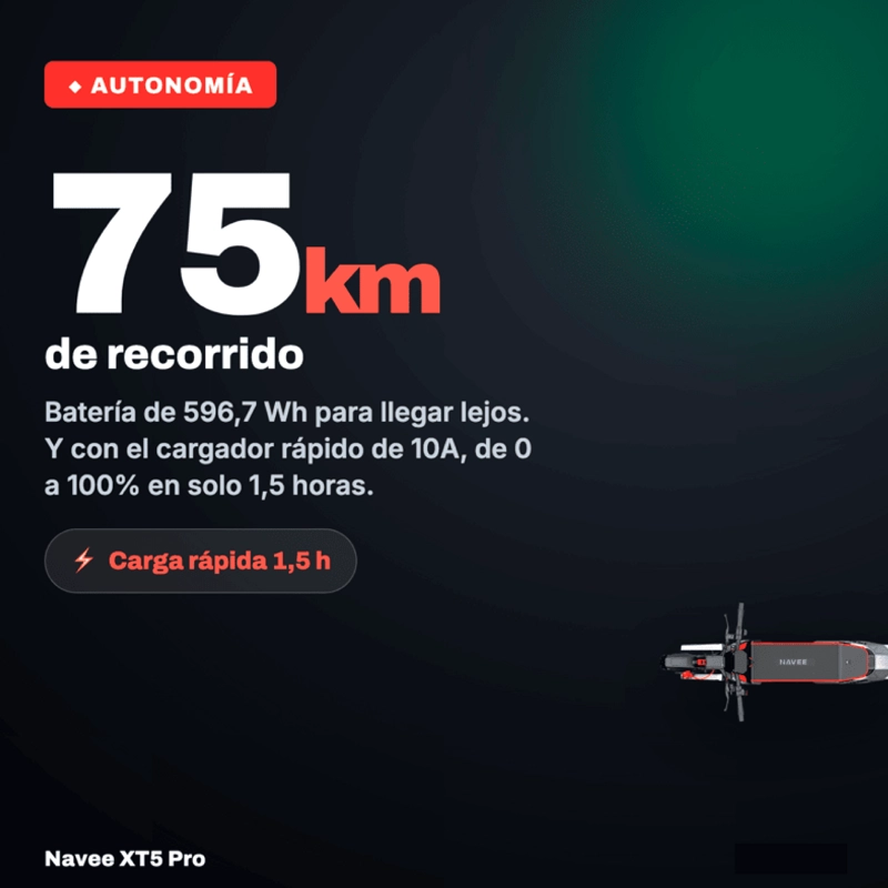 SCOOTER ELECTRICO NAVEE XT5 PRO PLEGABLE AUTONOMIA 75KM MAX 50KM/H 2200W SUPENSION DOBLE - 7