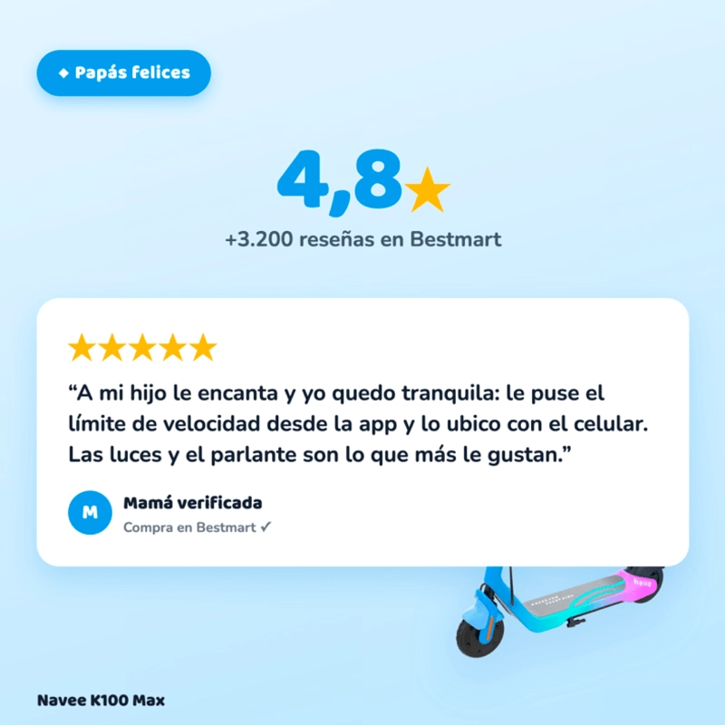 SCOOTER ELECTRICO INFANTIL NAVEE K100 MAX 260W 24KM LUCES RGB CONTROL PARENTAL 6 A 14 AÑOS - 13