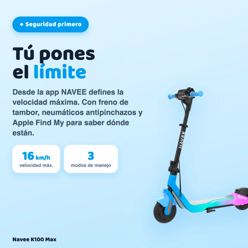SCOOTER ELECTRICO INFANTIL NAVEE K100 MAX 260W 24KM LUCES RGB CONTROL PARENTAL 6 A 14 AÑOS - 6