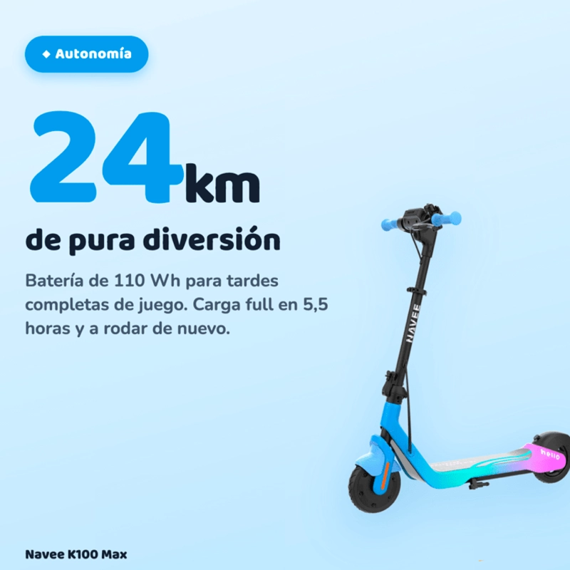 SCOOTER ELECTRICO INFANTIL NAVEE K100 MAX 260W 24KM LUCES RGB CONTROL PARENTAL 6 A 14 AÑOS - 7