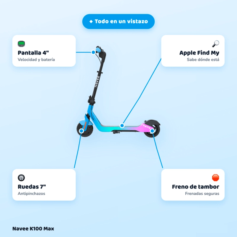SCOOTER ELECTRICO INFANTIL NAVEE K100 MAX 260W 24KM LUCES RGB CONTROL PARENTAL 6 A 14 AÑOS - 9