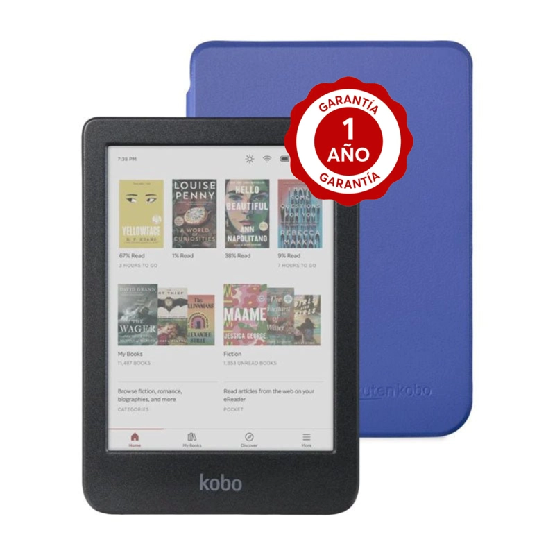 PACK EREADER KOBO CLARA COLOUR 6 16GB NEGRO CON FUNDA SLEEPCOVER AZUL - 1