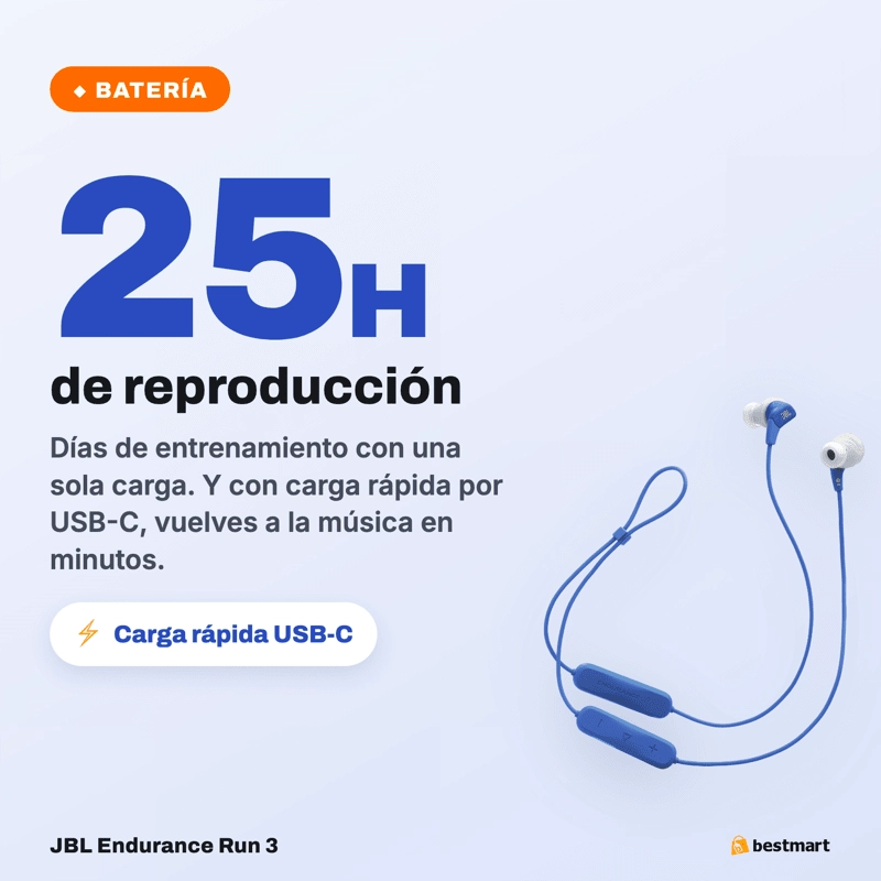 AUDIFONOS DEPORTIVOS INALAMBRICOS JBL ENDURANCE RUN 3 BLUETOOTH IP65 AZUL - 3