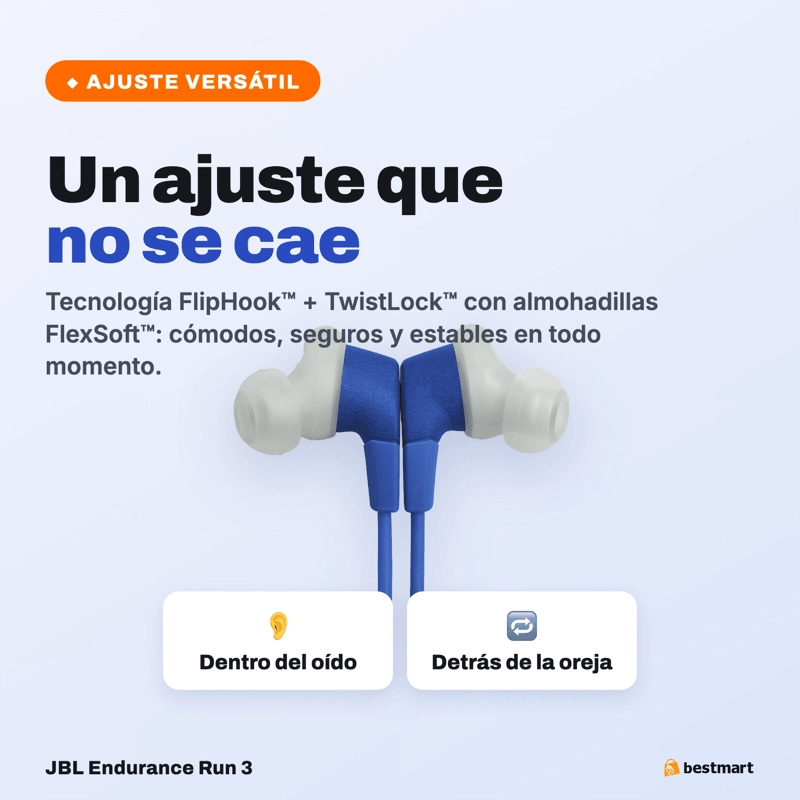 AUDIFONOS DEPORTIVOS INALAMBRICOS JBL ENDURANCE RUN 3 BLUETOOTH IP65 AZUL - 6