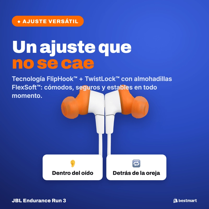 AUDIFONOS DEPORTIVOS INALAMBRICOS JBL ENDURANCE RUN 3 BLUETOOTH IP65 BLANCO - 7