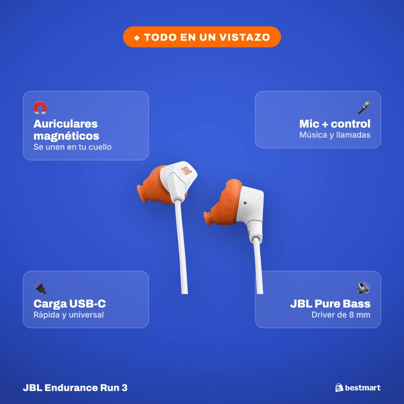 AUDIFONOS DEPORTIVOS INALAMBRICOS JBL ENDURANCE RUN 3 BLUETOOTH IP65 BLANCO - 8