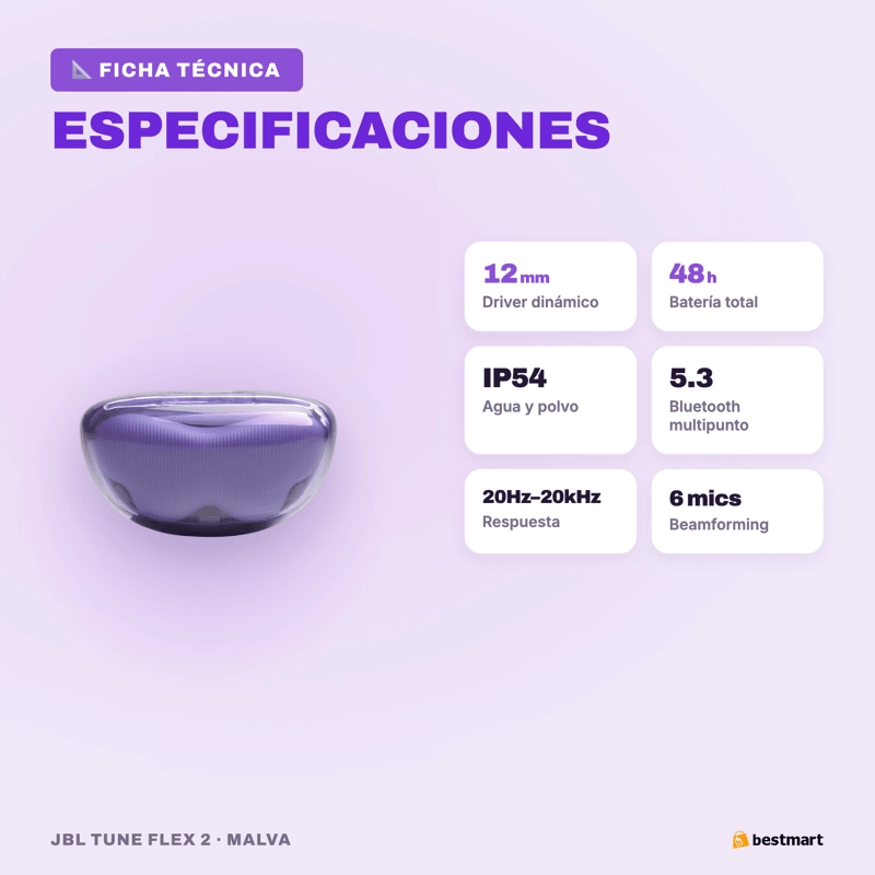 AUDIFONOS BLUETOOTH JBL TUNE FLEX 2 GHOST ANC TRUE WIRELESS MORADO - 11