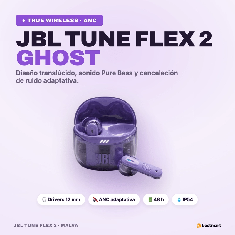 AUDIFONOS BLUETOOTH JBL TUNE FLEX 2 GHOST ANC TRUE WIRELESS MORADO - 3
