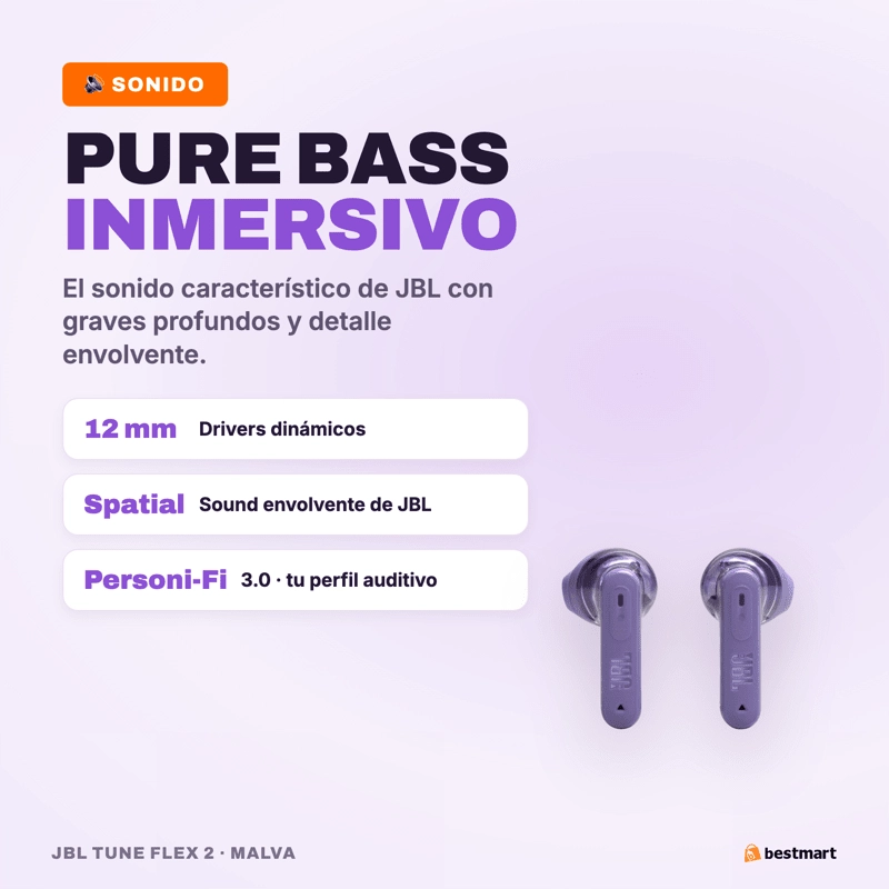 AUDIFONOS BLUETOOTH JBL TUNE FLEX 2 GHOST ANC TRUE WIRELESS MORADO - 6