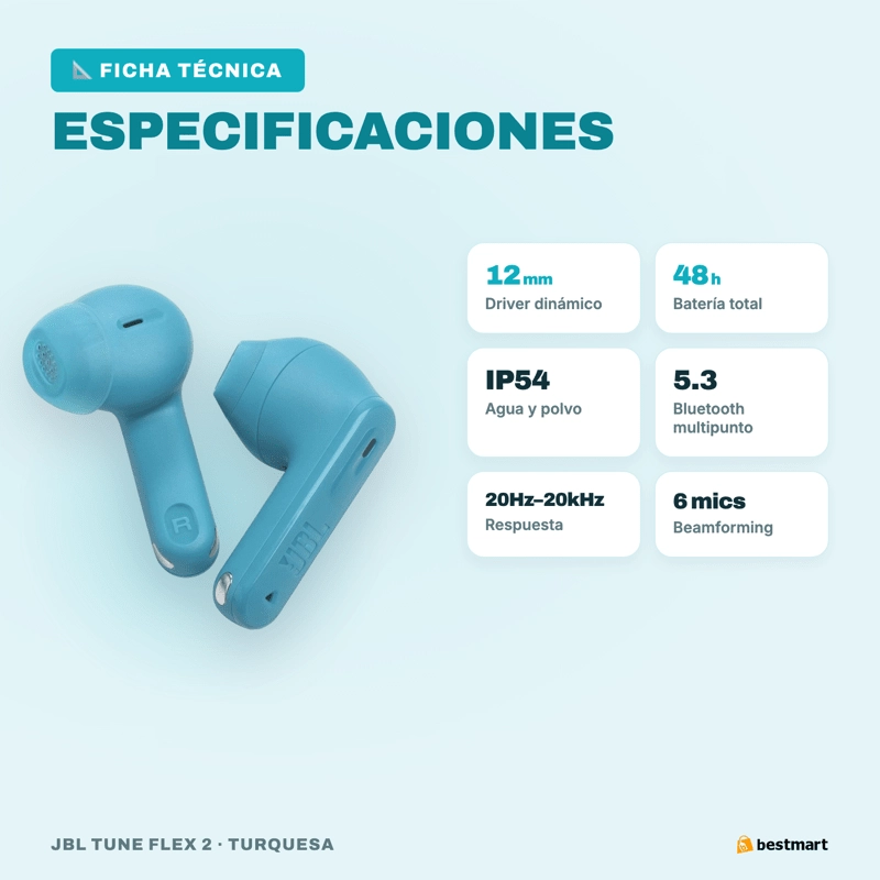 AUDIFONOS BLUETOOTH JBL TUNE FLEX 2 ANC TRUE WIRELESS TURQUESA - 11