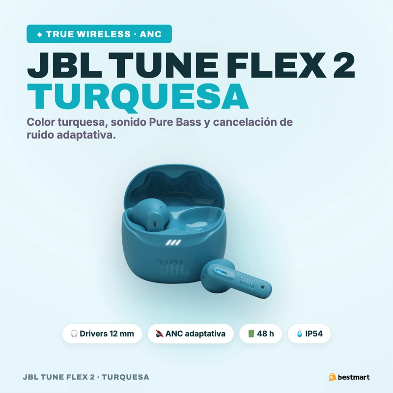 AUDIFONOS BLUETOOTH JBL TUNE FLEX 2 ANC TRUE WIRELESS TURQUESA - 3