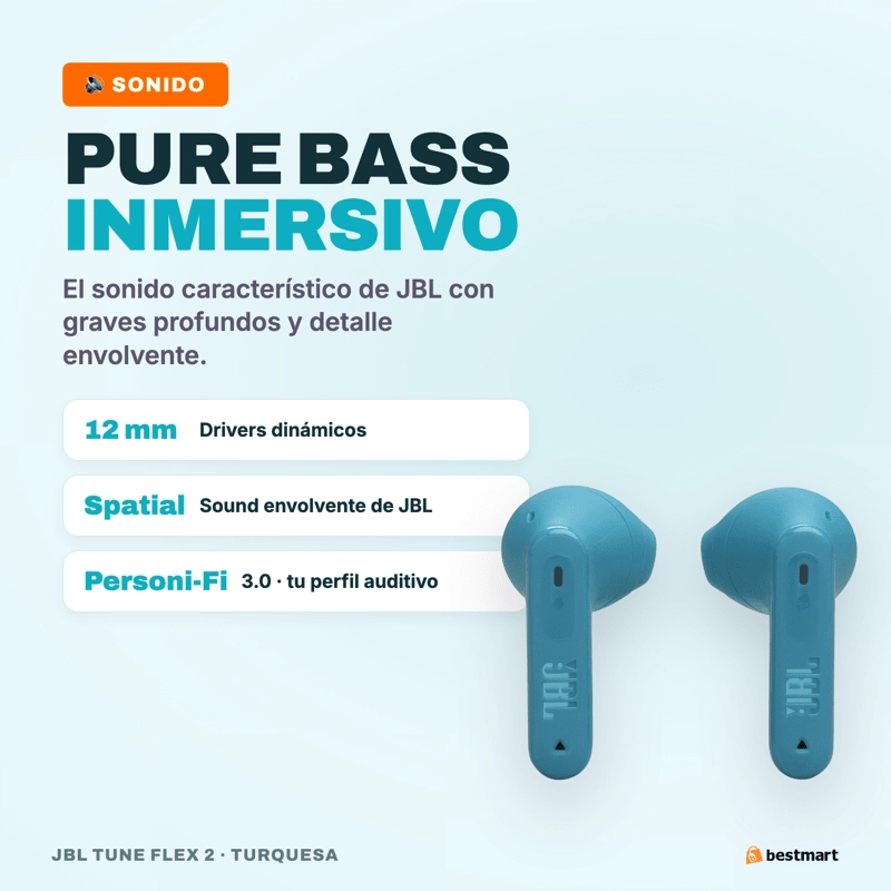 AUDIFONOS BLUETOOTH JBL TUNE FLEX 2 ANC TRUE WIRELESS TURQUESA - 6