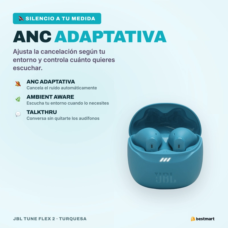AUDIFONOS BLUETOOTH JBL TUNE FLEX 2 ANC TRUE WIRELESS TURQUESA - 7