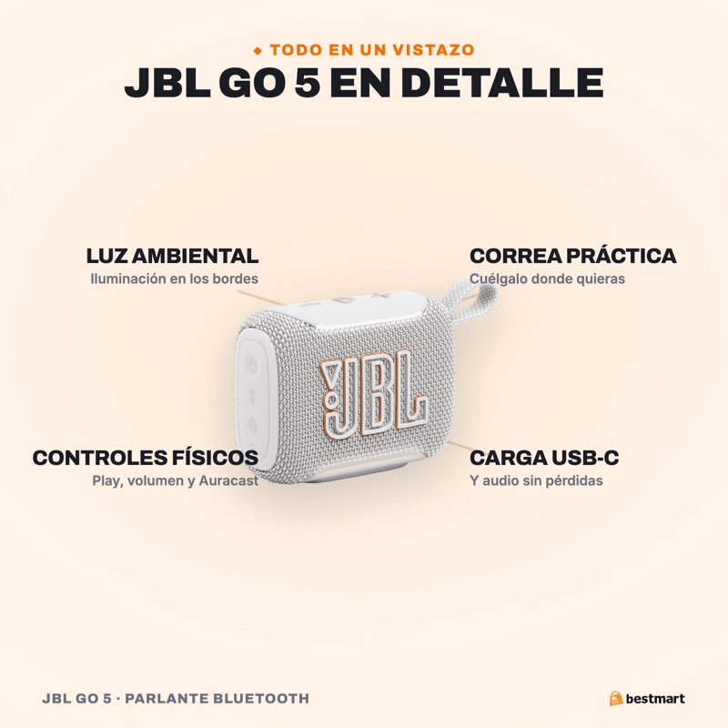 PARLANTE BLUETOOTH JBL GO 5 BLANCO - 7