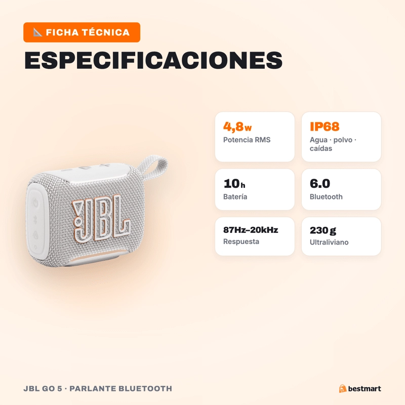 PARLANTE BLUETOOTH JBL GO 5 BLANCO - 9