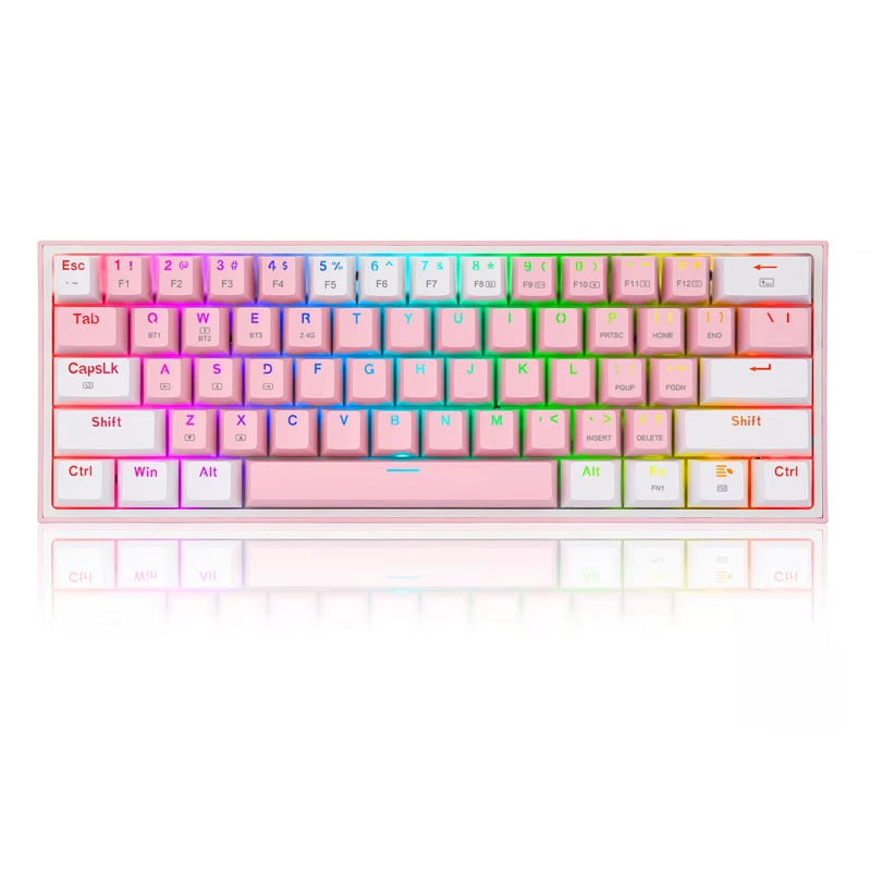 TECLADO MECANICO GAMER REDRAGON FIZZ PRO K616 RGB SWITCH RED - COMPACTO 60% - ROSADO CON BLANCO - - 1