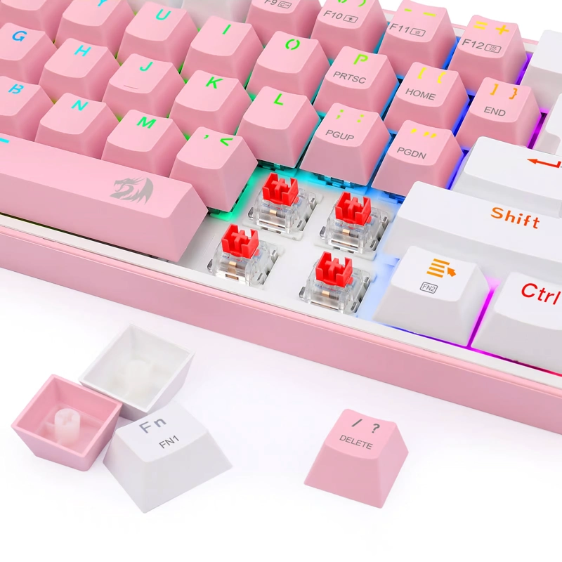 TECLADO MECANICO GAMER REDRAGON FIZZ PRO K616 RGB SWITCH RED - COMPACTO 60% - ROSADO CON BLANCO - - 4
