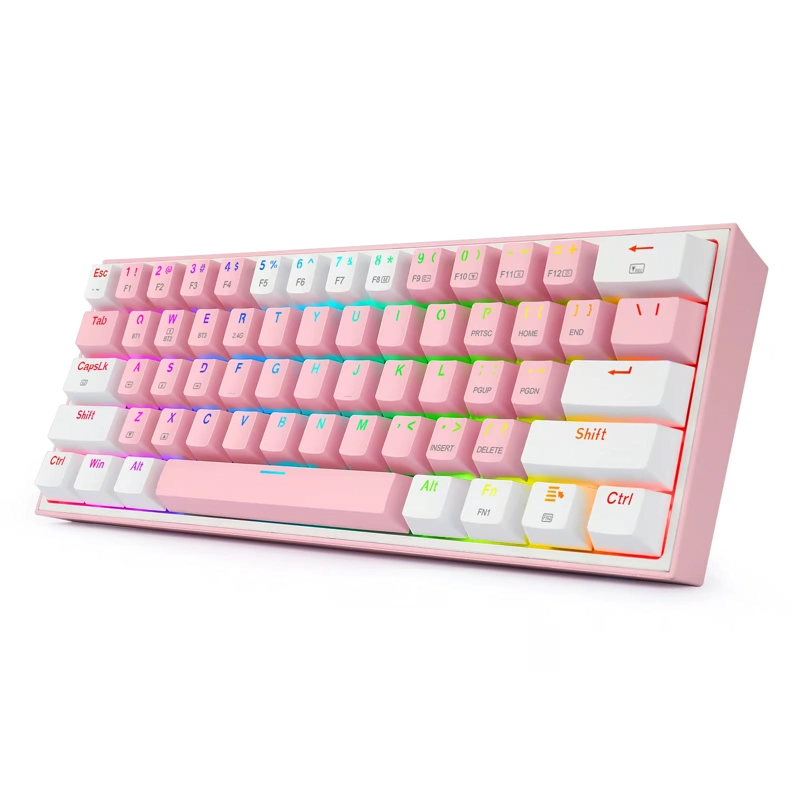 TECLADO MECANICO GAMER REDRAGON FIZZ PRO K616 RGB SWITCH RED - COMPACTO 60% - ROSADO CON BLANCO - - 5