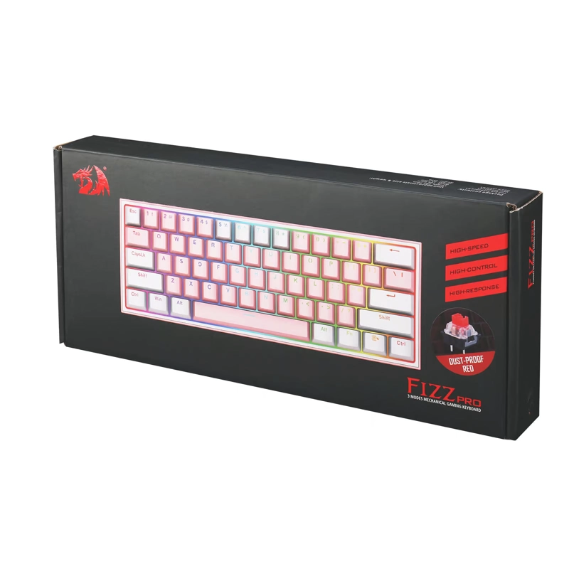 TECLADO MECANICO GAMER REDRAGON FIZZ PRO K616 RGB SWITCH RED - COMPACTO 60% - ROSADO CON BLANCO - - 7