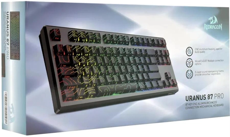 TECLADO GAMER MECANICO REDRAGON URANUS 87 PRO K737B TKL HOT-SWAP RGB INALAMBRICO NEGRO - 4