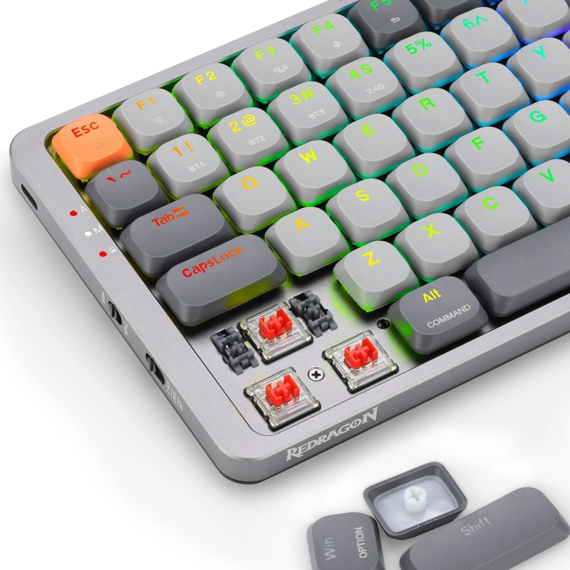 TECLADO MECANICO GAMER REDRAGON AZURE K652 CHROMA RGB ULTRA LOW - COMPACTO 75% - GRIS - ESPANOL - 4