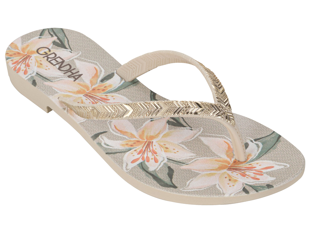 SANDALIA MUJER BEIGE FLOR RAST GRENDHA - 3