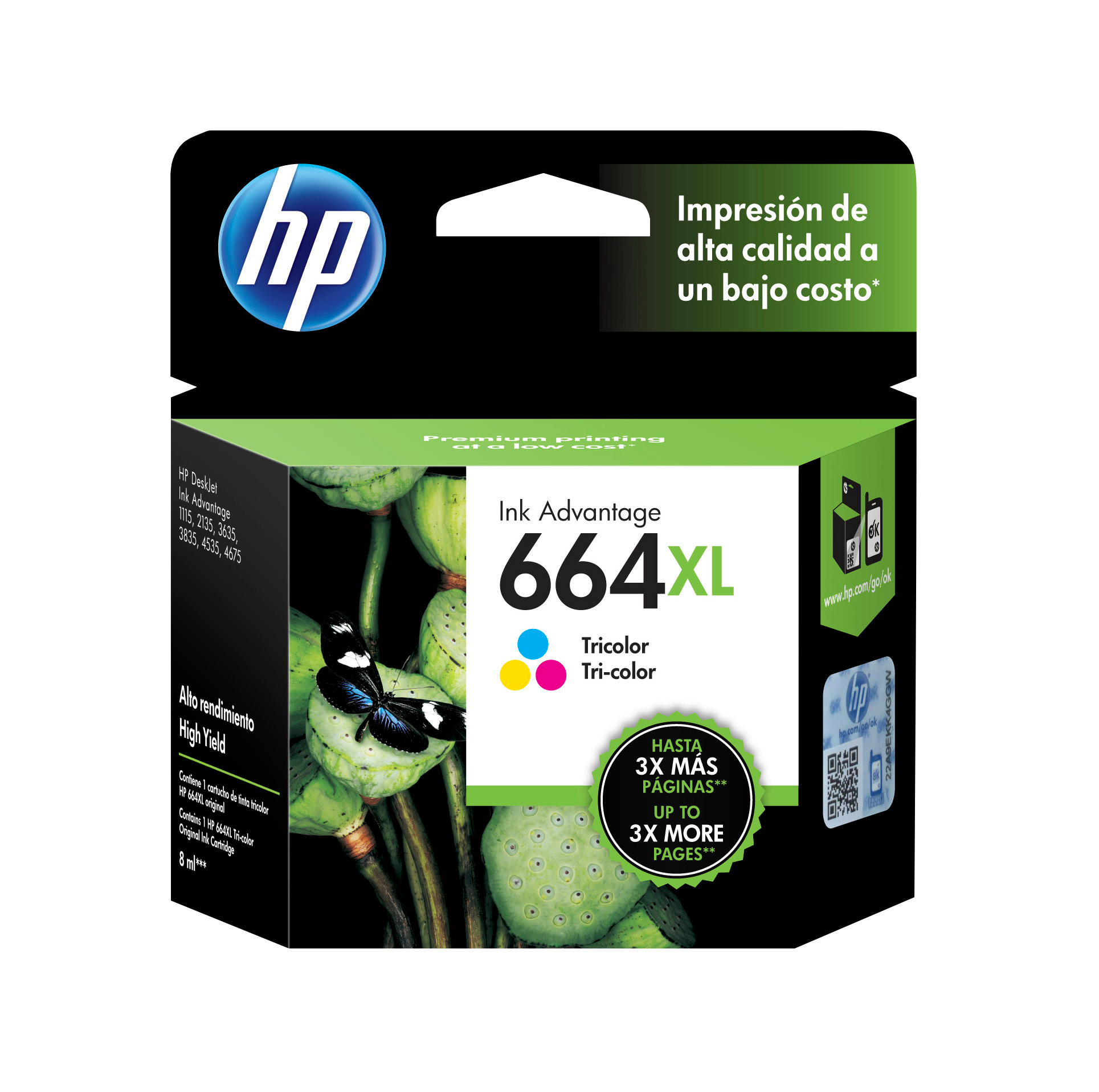 CARTUCHO DE TINTA HP 664XL TRICOLOR ORIGINAL - 1