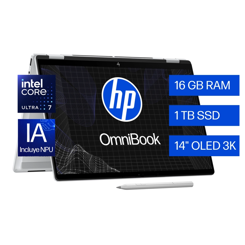 Notebook HP OmniBook X Flip 14-fm0072la x360 2 en 1 Intel Core Ultra 7 16gb Ram 1tb Ssd W11H - 1
