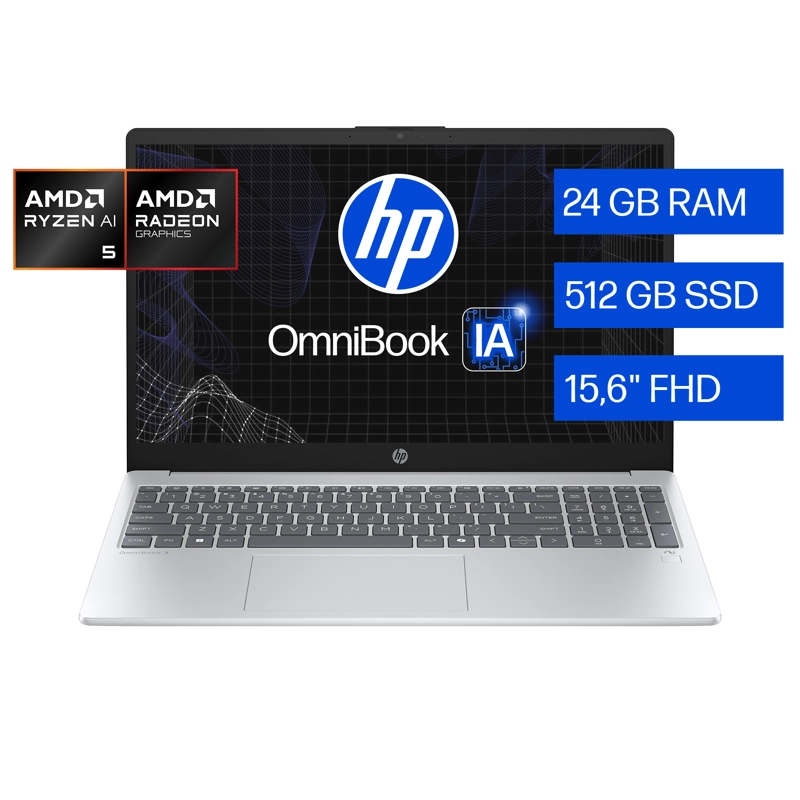 NOTEBOOK HP OMNIBOOK 3 AI 15-FN0052LA AMD RYZEN AI 5 24GB RAM 512GB SSD WINDOWS 11 HOME - 1