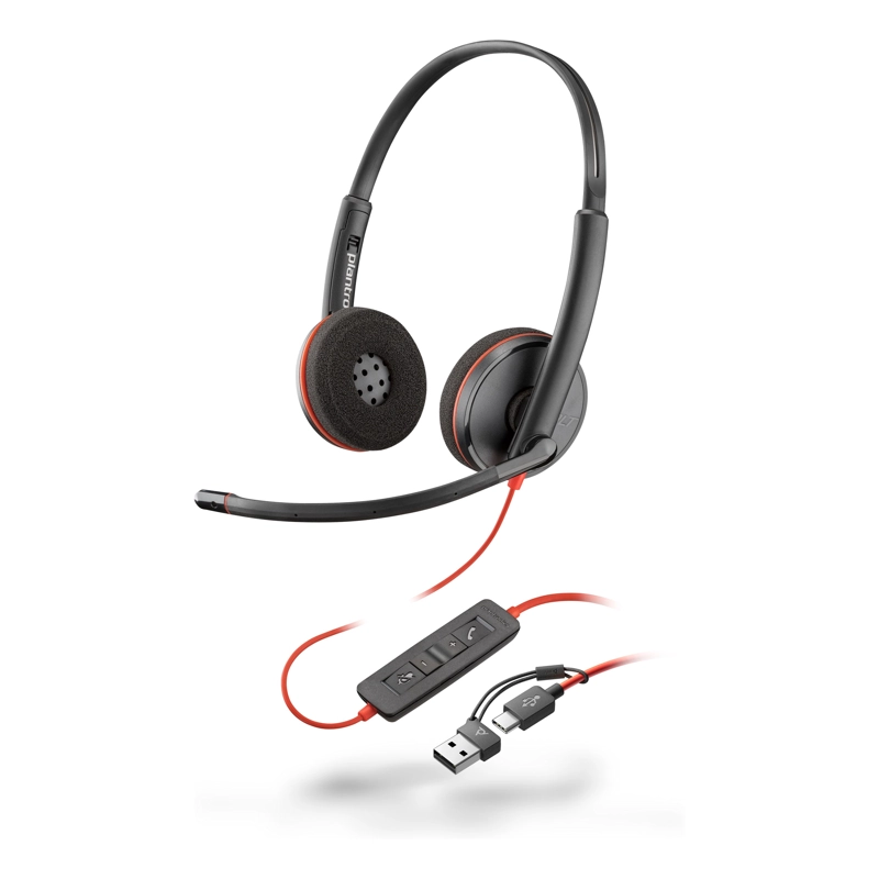 AUDIFONOS ESTEREO USB-C POLY BLACKWIRE 3220 + ADAPTADOR USB-C/A NEGRO - 1