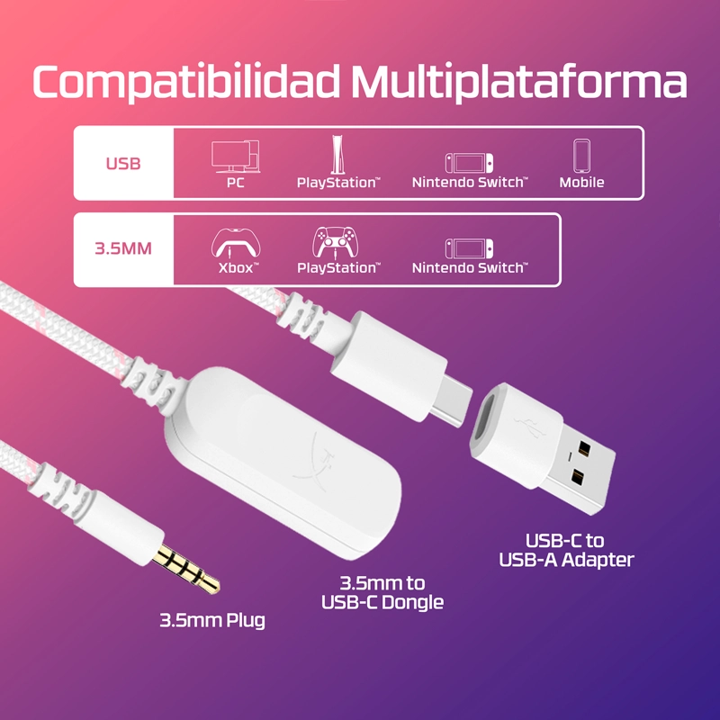 AUDIFONOS GAMING HYPERX CLOUD III BLANCO/ROSA - 9