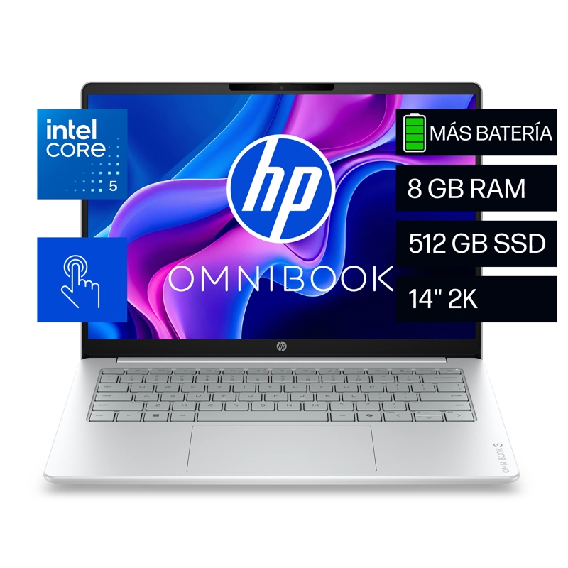 NOTEBOOK HP OMNIBOOK 3 14-HU0052LA INTEL CORE 5 8GB RAM 512GB SSD 14' TACTIL 2K WINDOWS 11 HOME - 1