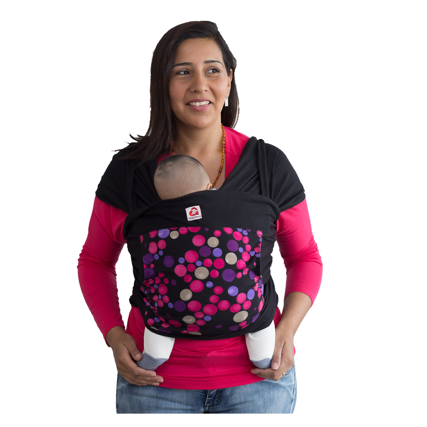 FULAR CANGUAMOR SEMIESLASTICADO CON BOLSILLO LUNARES FUCSIA NEGRO - 1