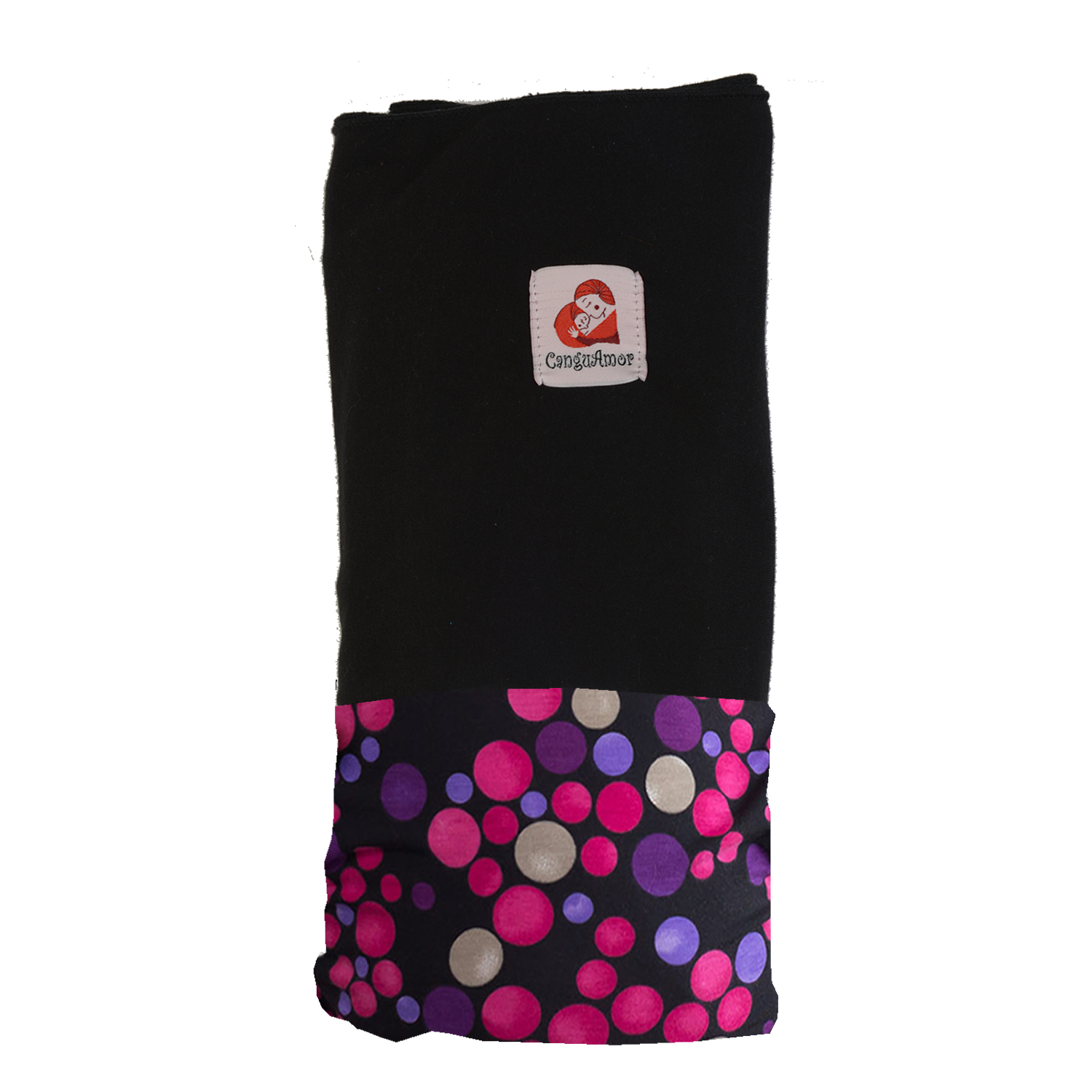 FULAR CANGUAMOR SEMIESLASTICADO CON BOLSILLO LUNARES FUCSIA NEGRO - 2
