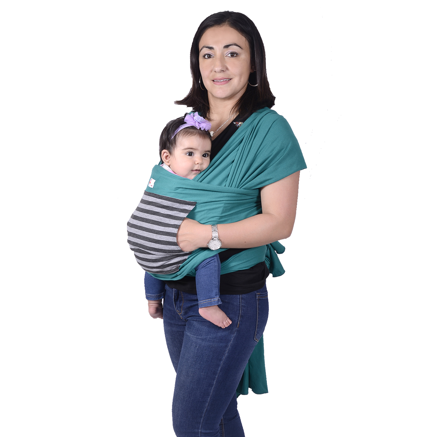 FULAR CANGUAMOR SEMIELASTICADO CON BOLSILLO RAYAS ESMERALDA - 1