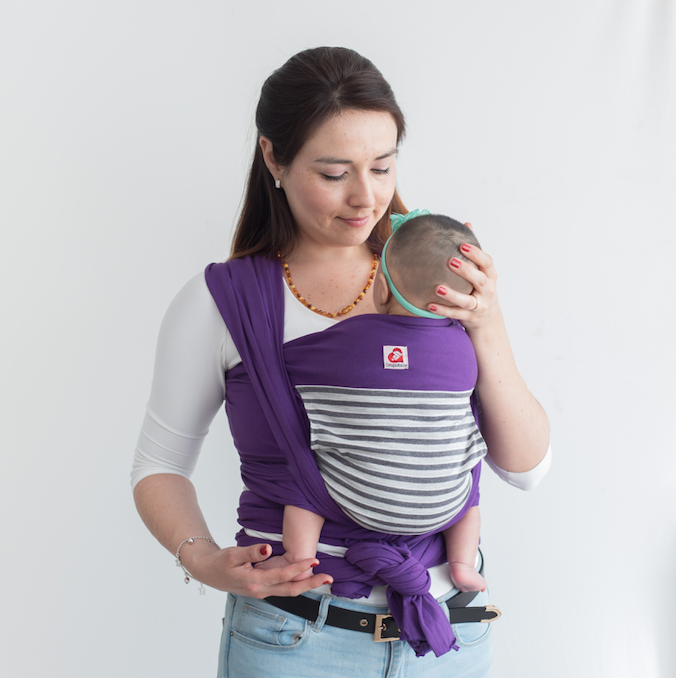 FULAR CANGUAMOR SEMIELASTICADO CON BOLSILLO RAYAS MORADO - 1