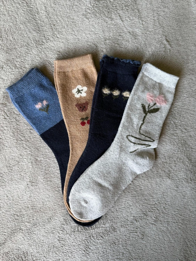 CALCETIN INVIERNO LANA MUJER 6 PARES OSO-FLORES - 1