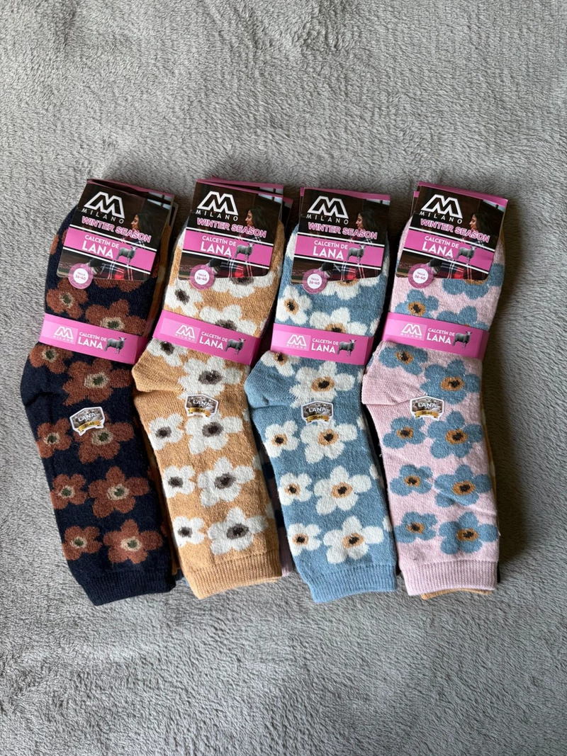 CALCETIN INVIERNO LANA MUJER 6 PARES FLORES - 2