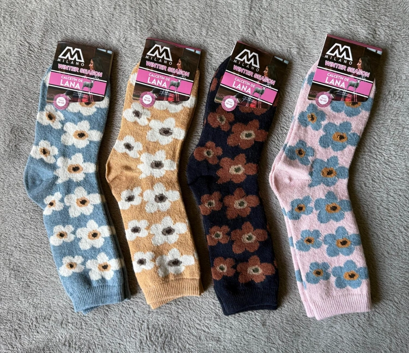 CALCETIN INVIERNO LANA MUJER 6 PARES FLORES - 3
