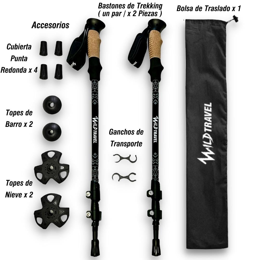 PACK BASTONES TREKKING WILD TRAVEL ALUMINIO 2 UNIDADES - 1