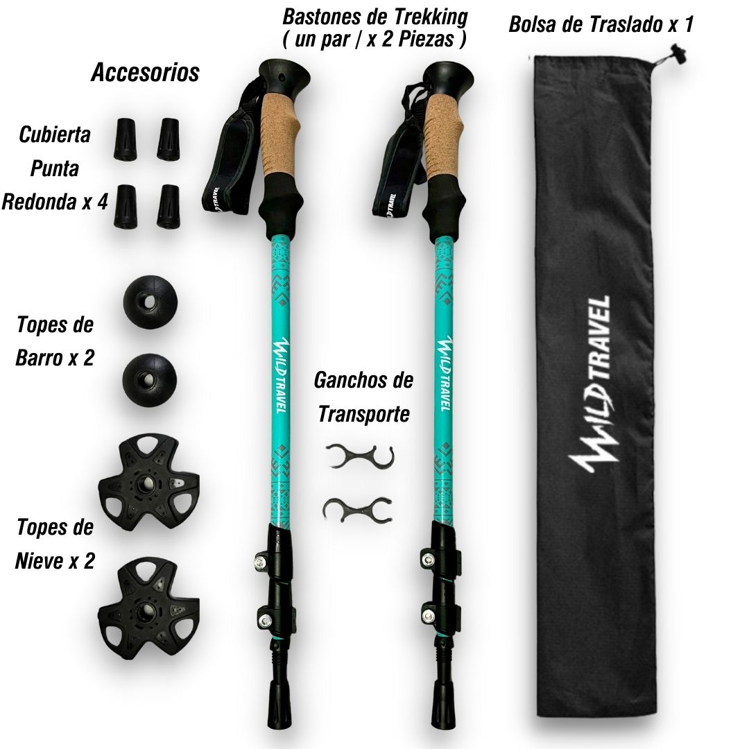 PACK BASTONES TREKKING WILD TRAVEL ALUMINIO 2 UNIDADES - 1